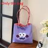 Canvas Bag For Women With Cartoon Embroidery Small Handheld Purse For Daily Use
