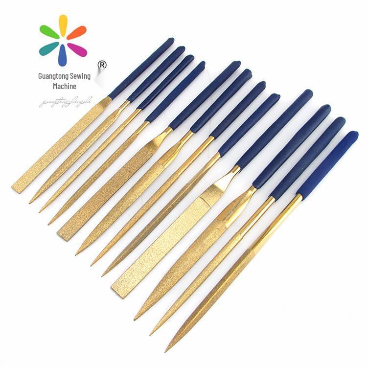 Diamond-Coated Titanium Gold Steel File Set - Flat & Beveled 3mm x 140mm Triangle