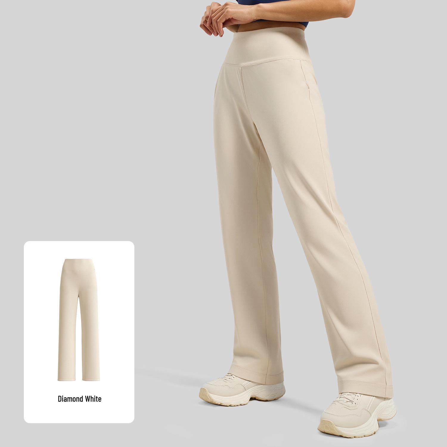Peach High-Waisted Straight Leg Yoga Pants - Slimming, Leg-Lengthening, Casual, Butt-Lifting, with Back Pockets. Medium