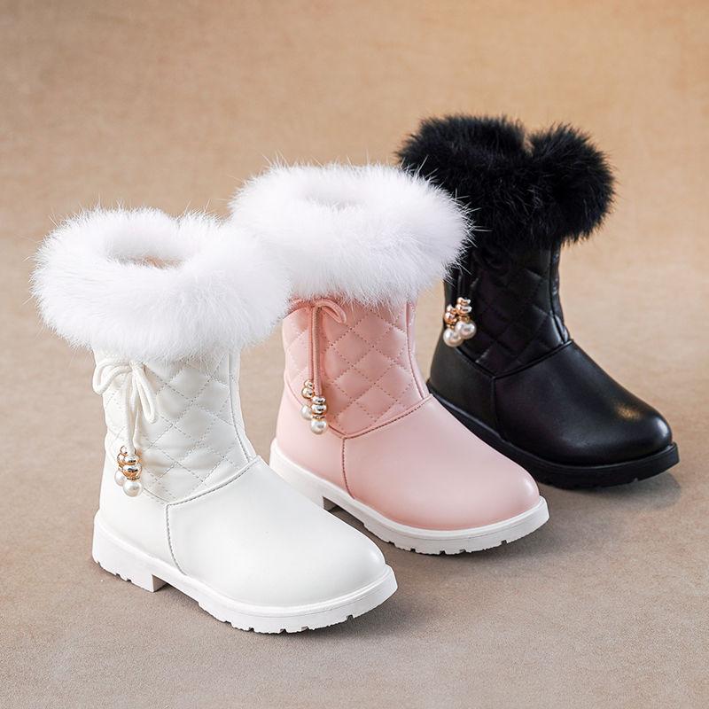 Dívčí módní zateplené princeznovské kozačky zimní dětské kozačky do půli lýtka sněhule