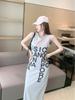 Summer Sleeveless French Letter Split Long Dress - Women's Loose Over-the-Knee Skirt