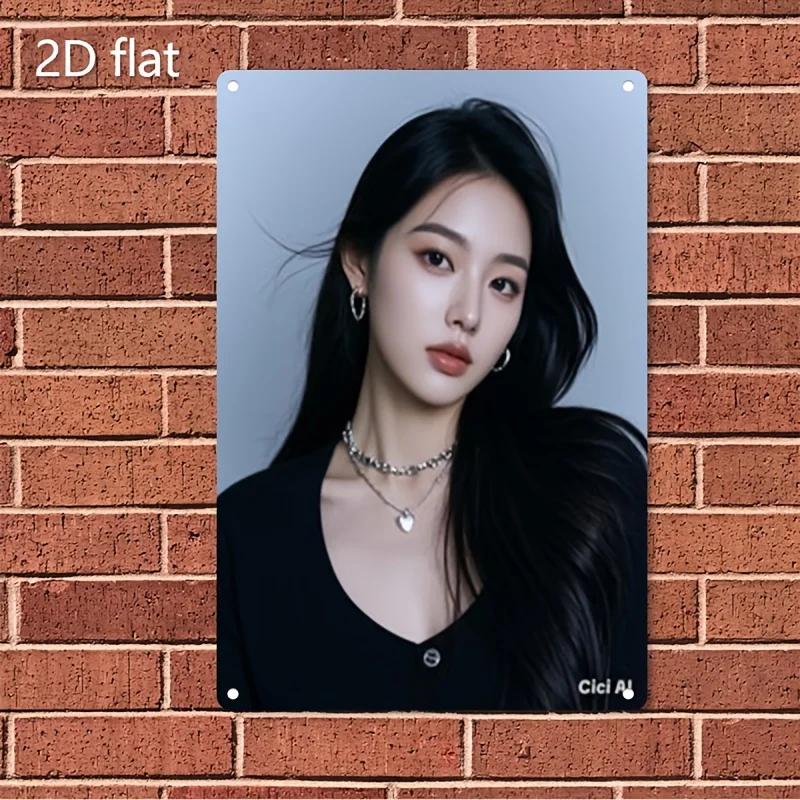 Elegant Woman Face Vintage Metal Wall Art Sign  Minimalist Black Iron Poster 20x30cm（7.8x11.8inch）