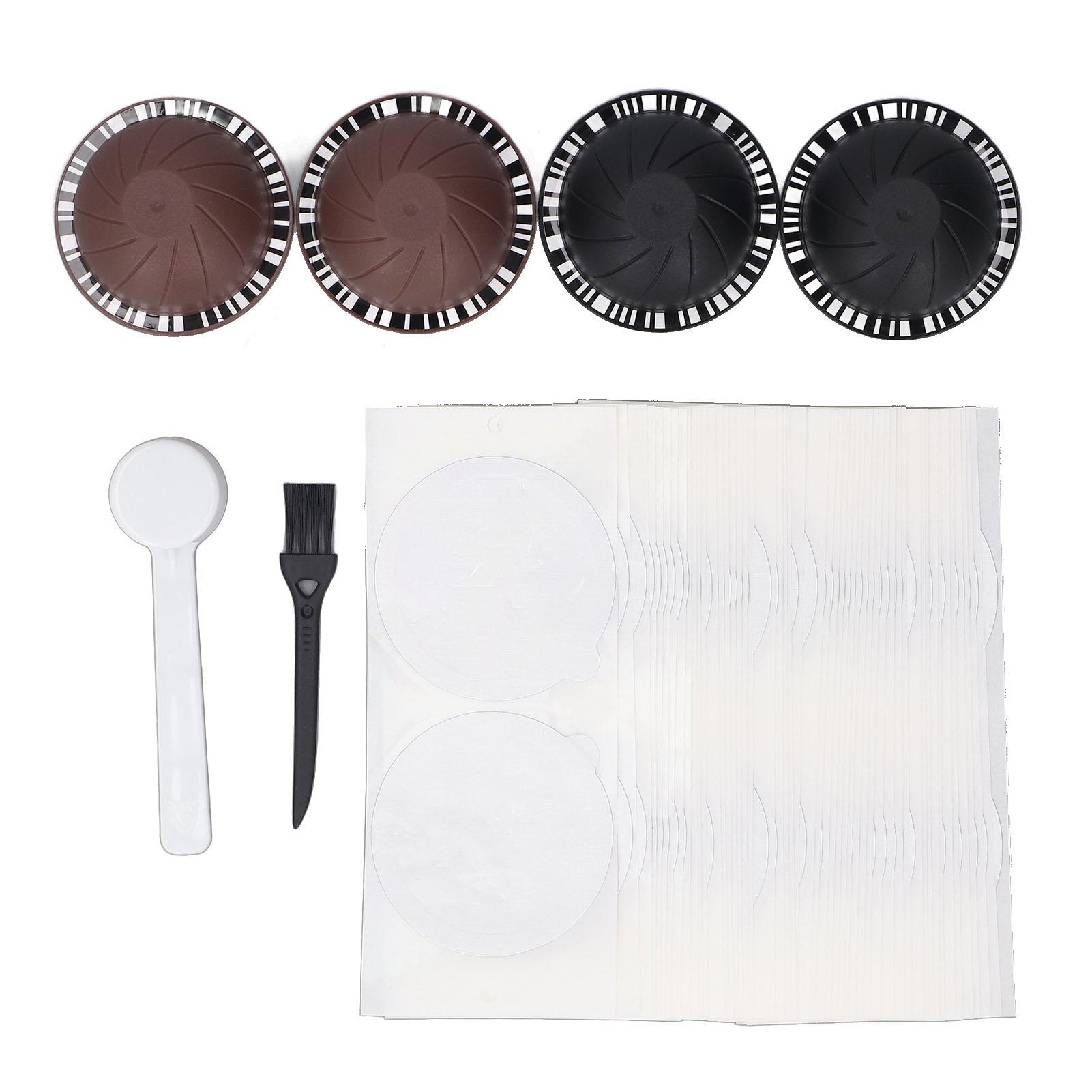 

100PCS Aluminum Foil Lids Seals with 4 Reusable Coffee Capsules Plastic Refillable Coffee Pods Sticker Covers for