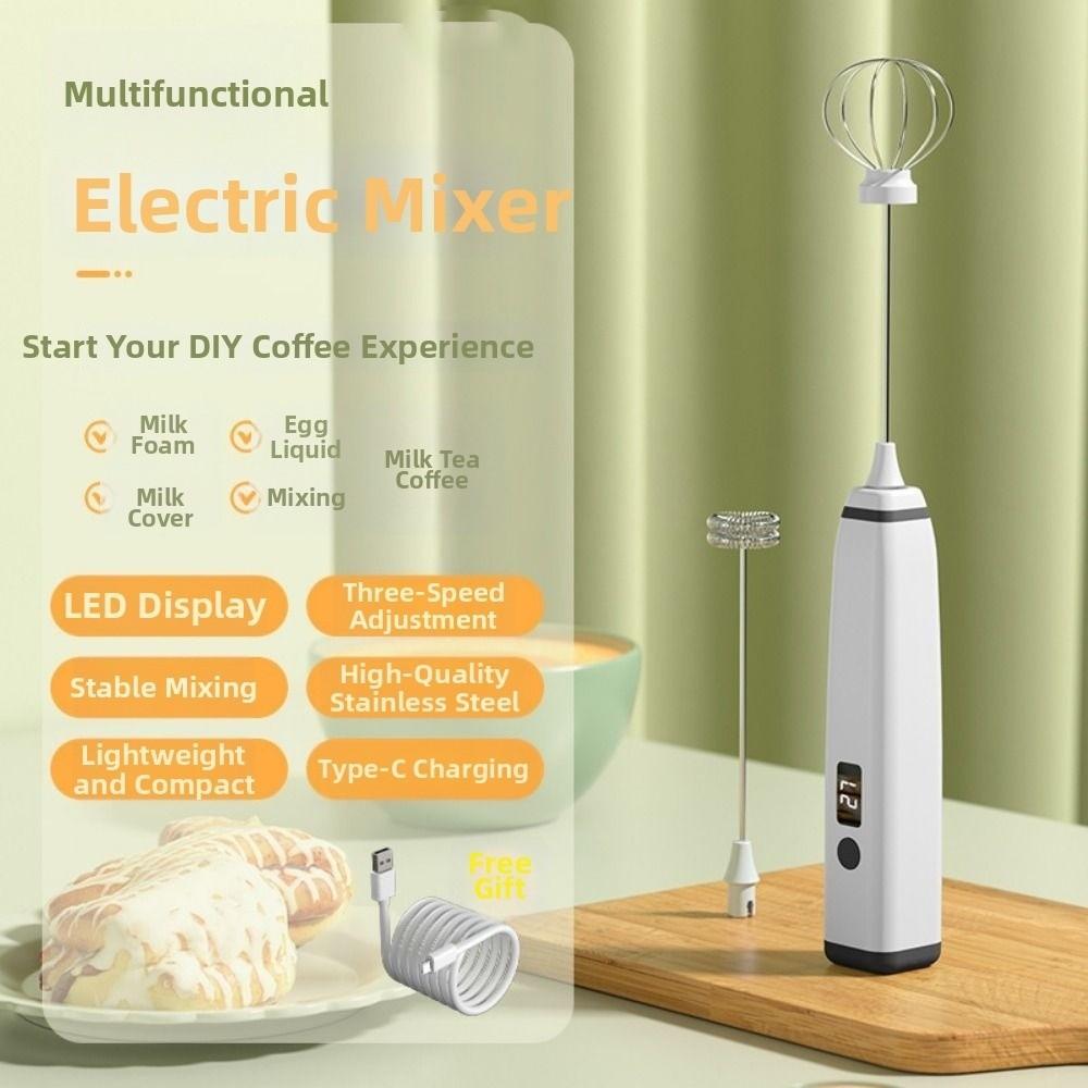 Digital Display Electric Milk Frother Wireless Milk Foam Maker Manual Cream Blender  Baking