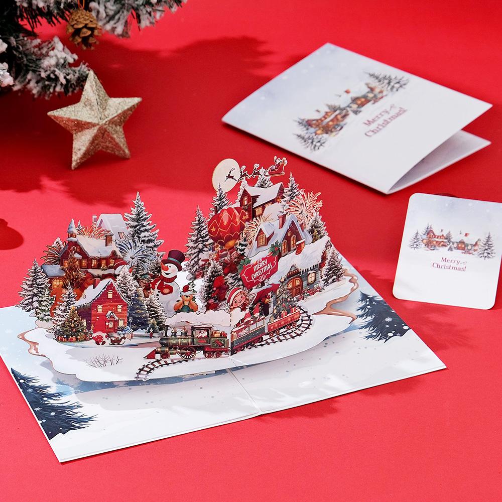 Top Quality New 3D Christmas Greeting Card Creative Pop Up Hand-Made Cards Colorful Christmas Holiday Thanksgiving New Year Card