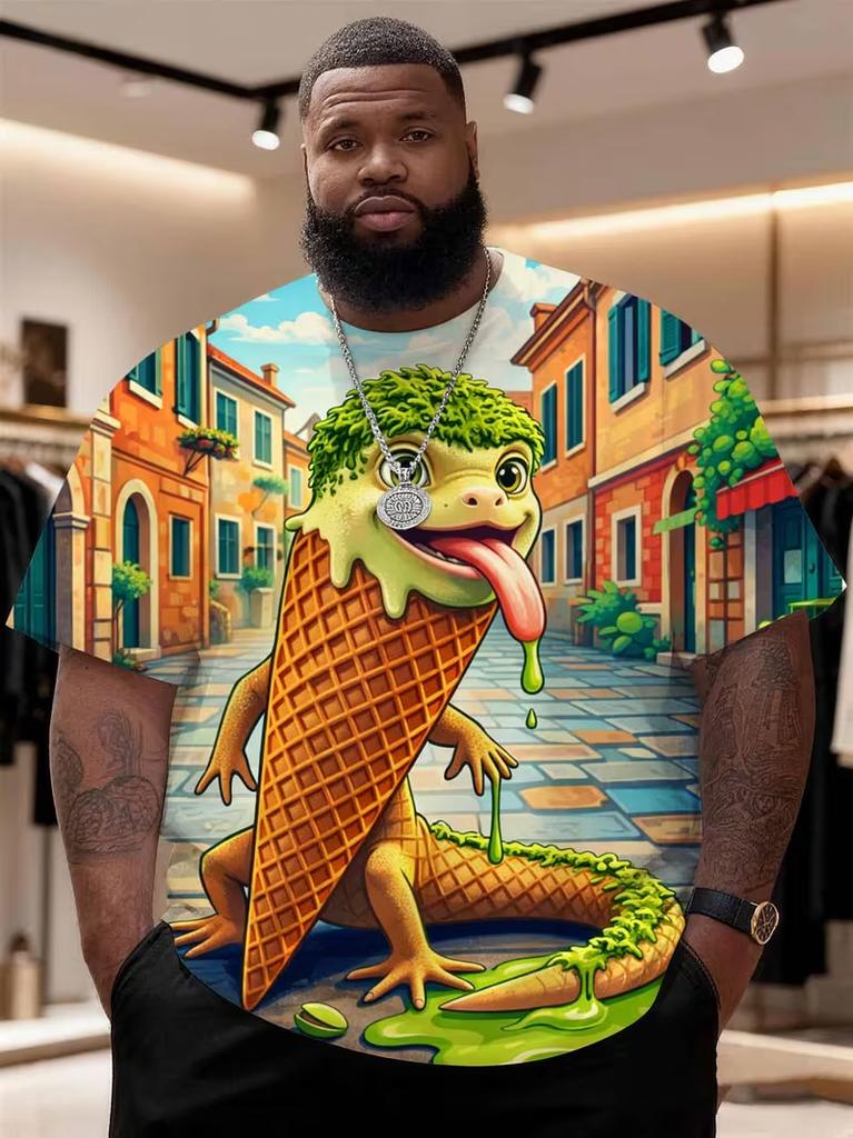 Tropischer Gorilla Wassermelone Grafik Herren T-Shirts Lustiger Tierprint Streetwear Oversized Lässig Sommer T-Shirt Mode Oberteil Kleidung
