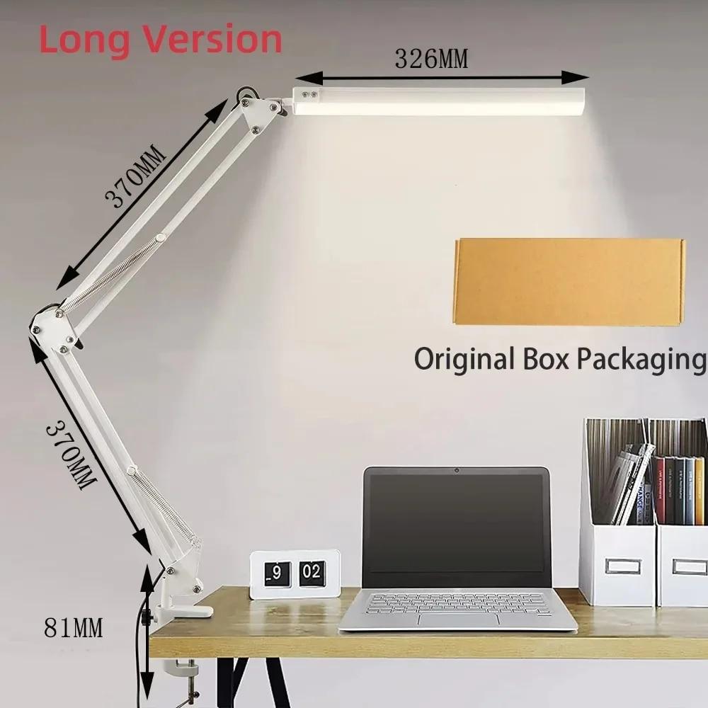 LED Folding Metal Desk Lamp Clip On Light Clamp Long Arm Diming Table Lamp 3 Colors Adjustable For Living Room Reading Computers