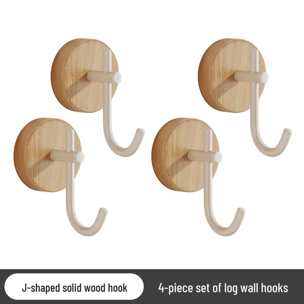 Walnut Solid Wood Door Hook, Nail-Free Wall-Mounted Clothes Hanger for Bedroom Decor