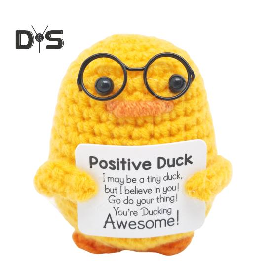 Păpușă Croșetată Pluș Handmade Rață Pozitivă Card Inspirațional Păpușă Tricotată Accesoriu Rucsac Cadou de Absolvire