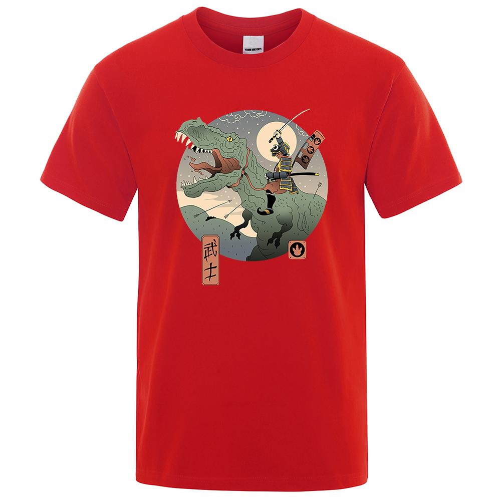 Japanese Harajuku Ukiyo E Jurassic Samurai Clothes Men Fashion Street Loose T Shirts Oversize Tee Clothes Cotton T-Shirt