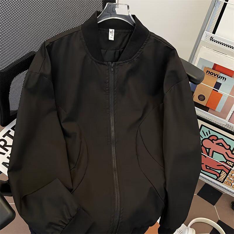 2024 Men's Trendy Retro Loose Solid Color Baseball Jacket for Spring & Autumn