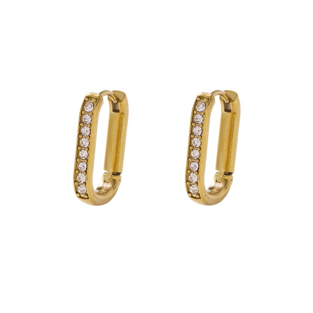 European and American high-end rectangular earrings with diamonds, simple fashion trend earrings, niche high-end stainless steel earrings
