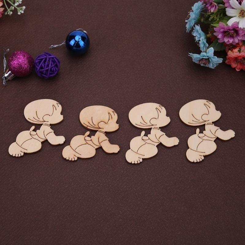 20Pcs Laser Cutting Cute Baby Shape Cards Wooden Chips Craft DIY Wedding Decoration Baby Shower Supp
