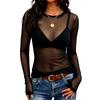 Women Long Sleeve Sheer Mesh Top Round Neck Transparent Blouse Lightweight Slim Fit Stretchy Shirt for Casual Wear