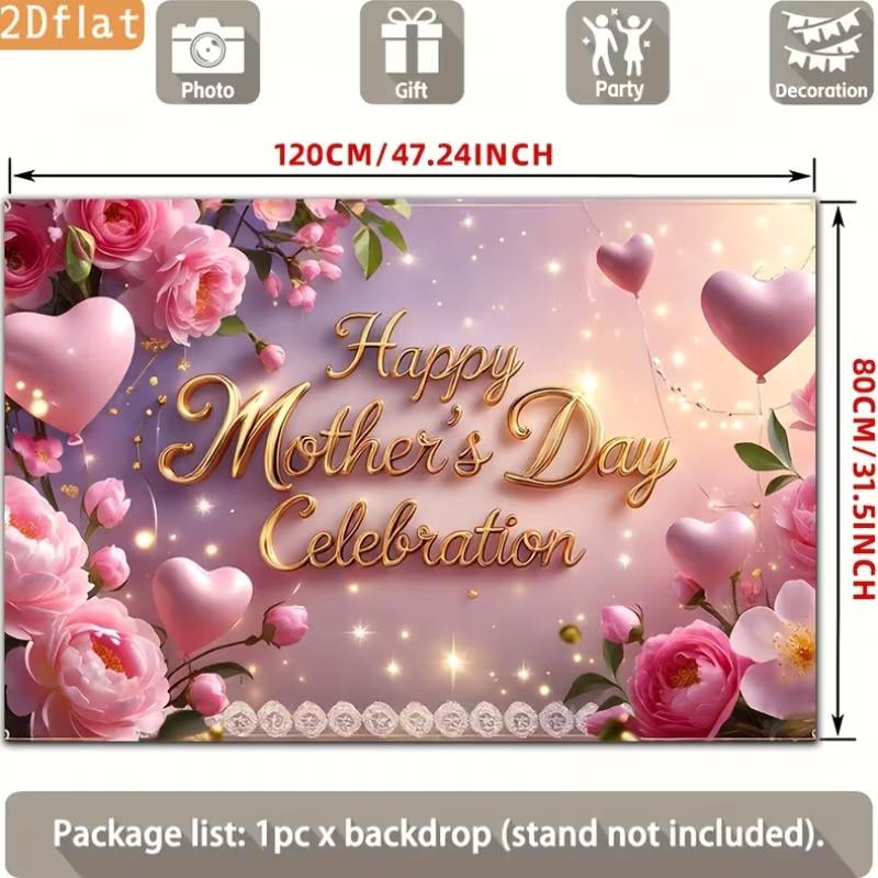 2D "Happy Mother's Day Celebration" Backdrop, 2D Flat Floral Background for Mother's Day Event Decoration