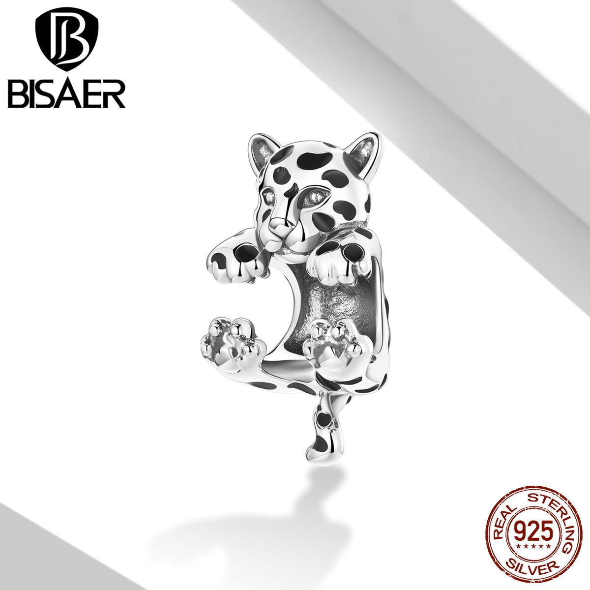 

BISAER Ретро Подвески с животными из стерлингового серебра 925 пробы Забавные подвески в виде маленького гепарда из бисера подходят для оригинального браслета DIY ювелирные изделия 925 silver