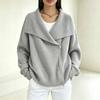 Women's Double Zipper Knit Cardigan Sweater with Lapel Collar for Casual Fashion