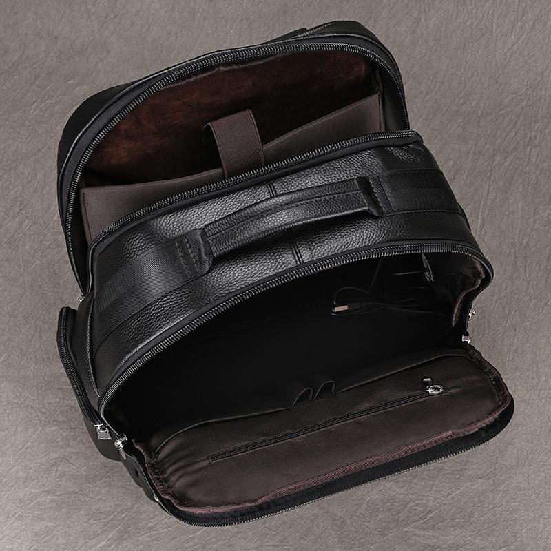 Double Layer Leather backpack For Men Large Capacity Travel Bag Business Computer Bag with USB Charging Laptop Backpacks