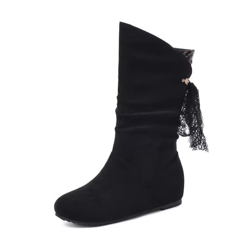 Large size flat black medium boots women's autumn and winter 2025 new women's shoes Korean versatile European and American fashion short boots women