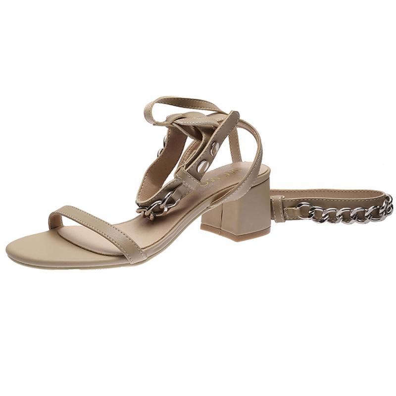 

Женские сандалии с металлической цепочкой, два способа ношения, ремешок через палец, Таиланд, отпуск, пляж, римские сандалии на низком каблуке 39 дубильная кора