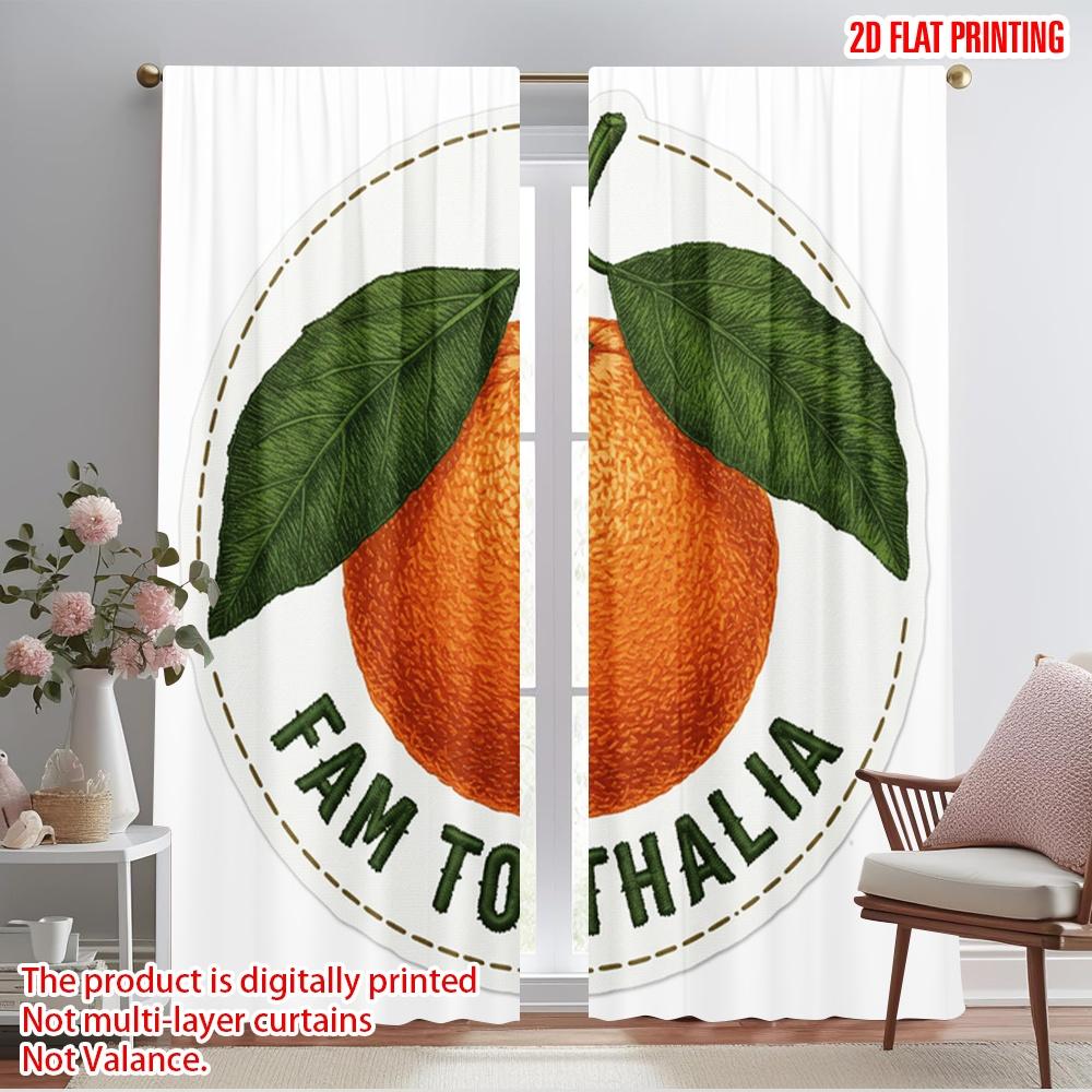 

2pcs 2D flat printing Curtains Orange Fruit Leaves Polyester Without Electricity All Season Party & Holiday Decor Use for Wall 52.50×116.00 CM 2pcs
