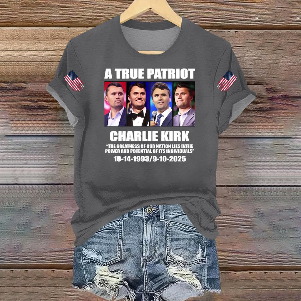 Women's Casual Printed T-shirt Round Neck Pullover Short Sleeve Top