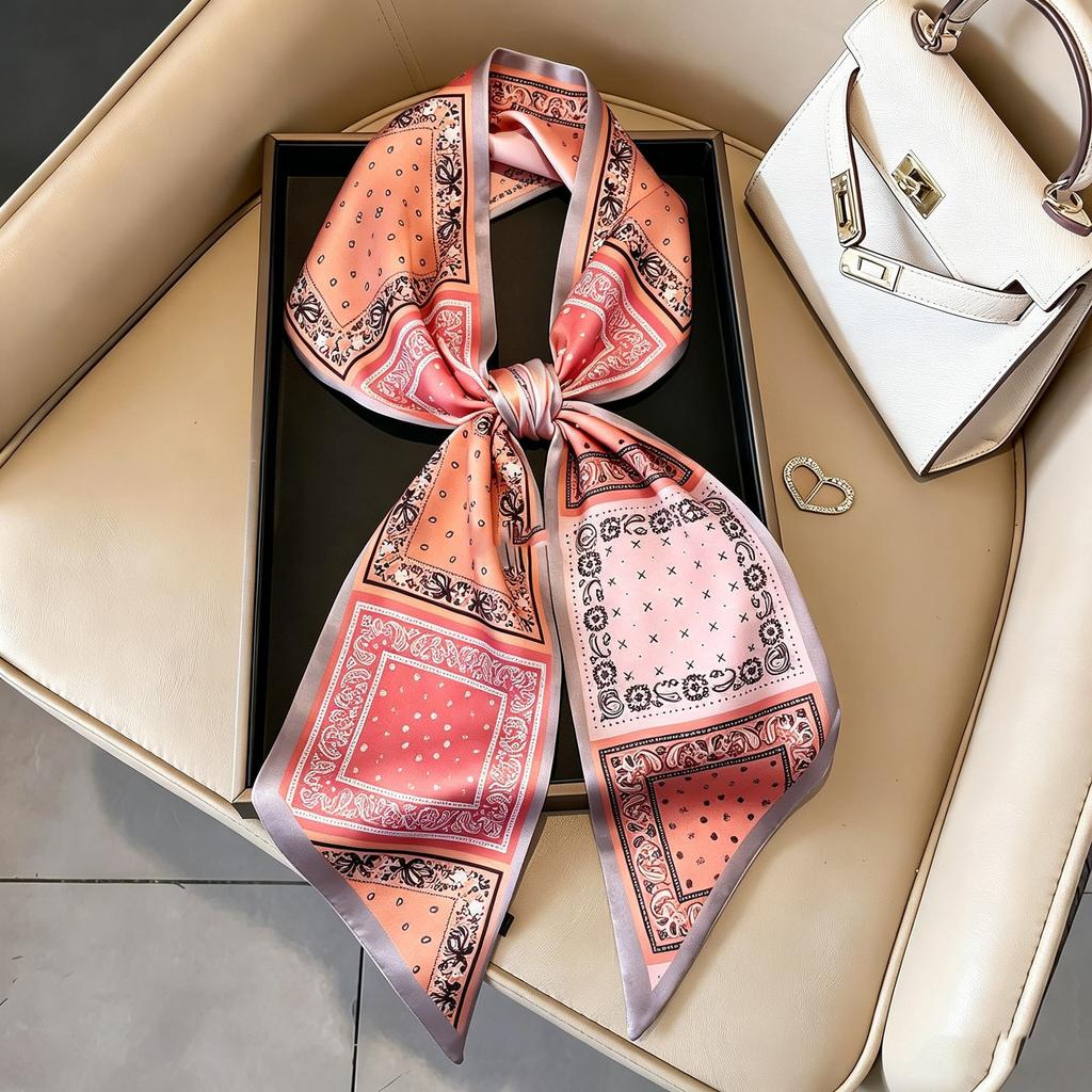 Small long thin bevel silk scarf Women's ethnic style belt Tie hair belt Tie bag ribbon tie yarn scarf Thin scarf