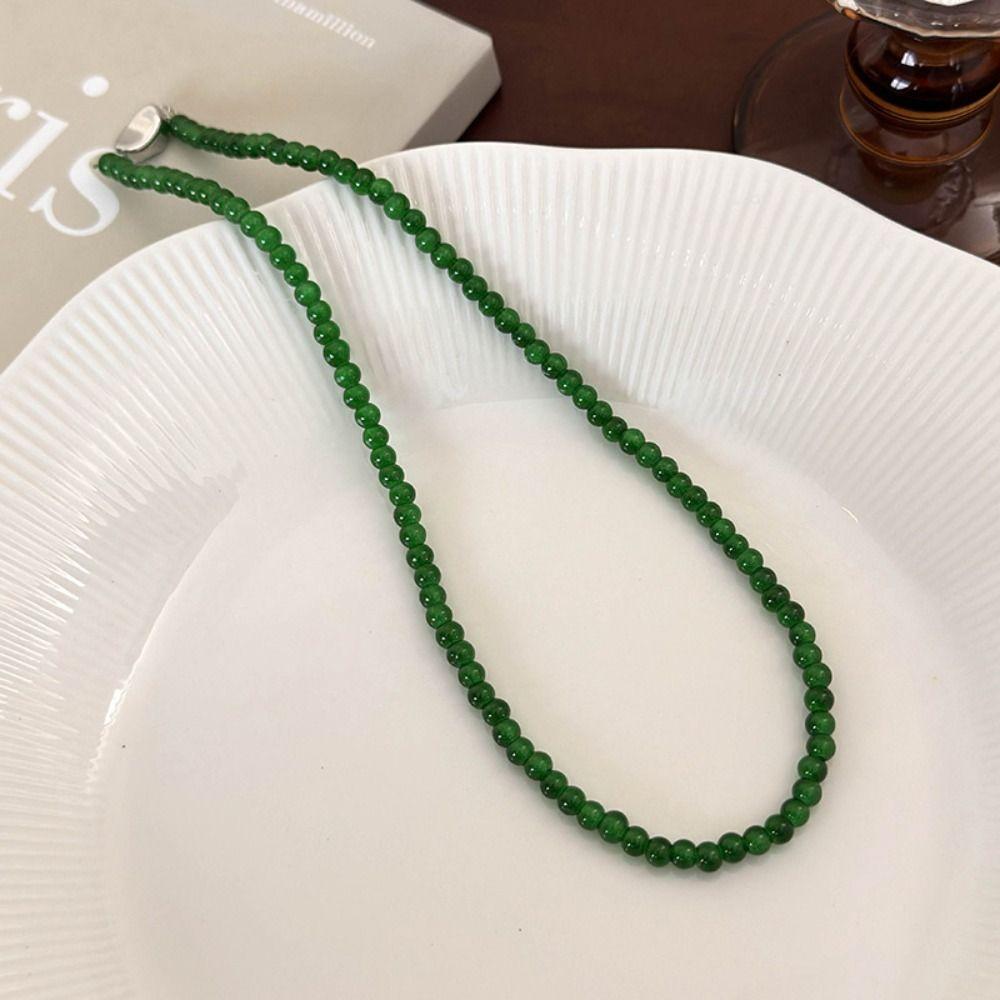Glas Grüne Perlen Halskette 4 6 8 10mm Schlüsselbein Kette Neue Choker Halskette Damen