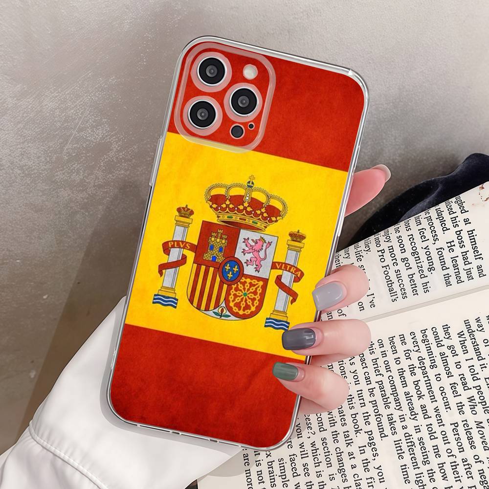 Spain Flag Phone Case For iPhone 17 16 15 14 13 11 12 Pro Max Mini Plus Shockproof Transparent Soft TPU