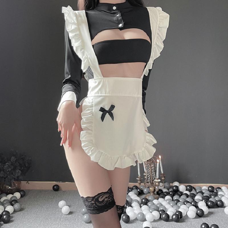 Two-piece sexy lingerie plus size pure desire maid suit corset flirting lure maid to play