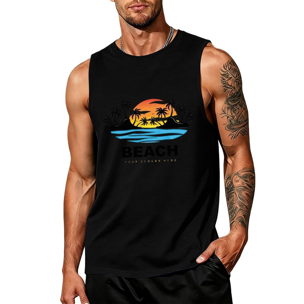Men's loose and casual Hawaiian print sleeveless shirt