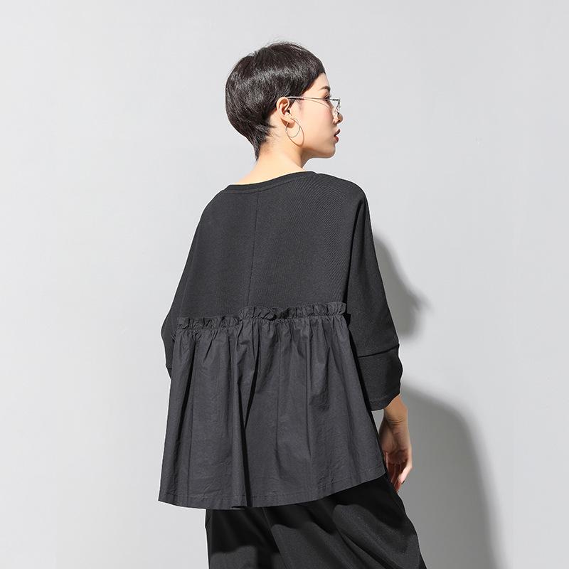 Women's Dark Ins European & American Patchwork Babydoll T-Shirt - Short Sleeve, Loose Fit, Trendy Casual Summer Top