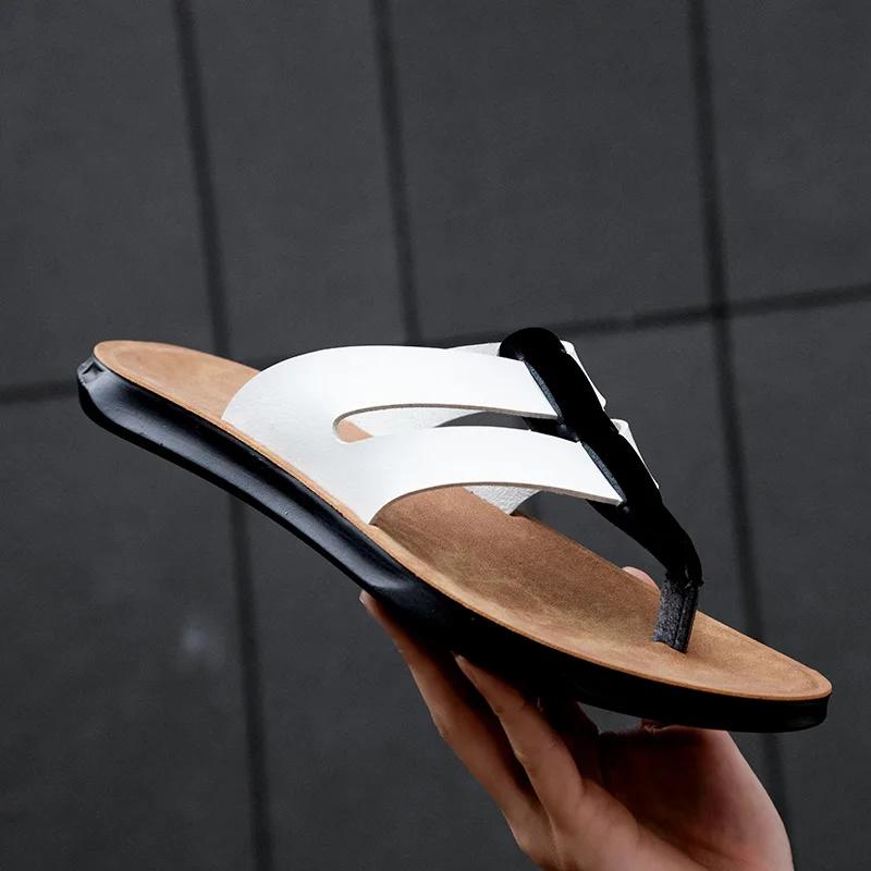 Fashion New Arrival Man's Leather Sandals Stylish Beach Slippers Quick Dry Wading Aqua Shoes Handmade Summer Flip-flops Male Half Drag