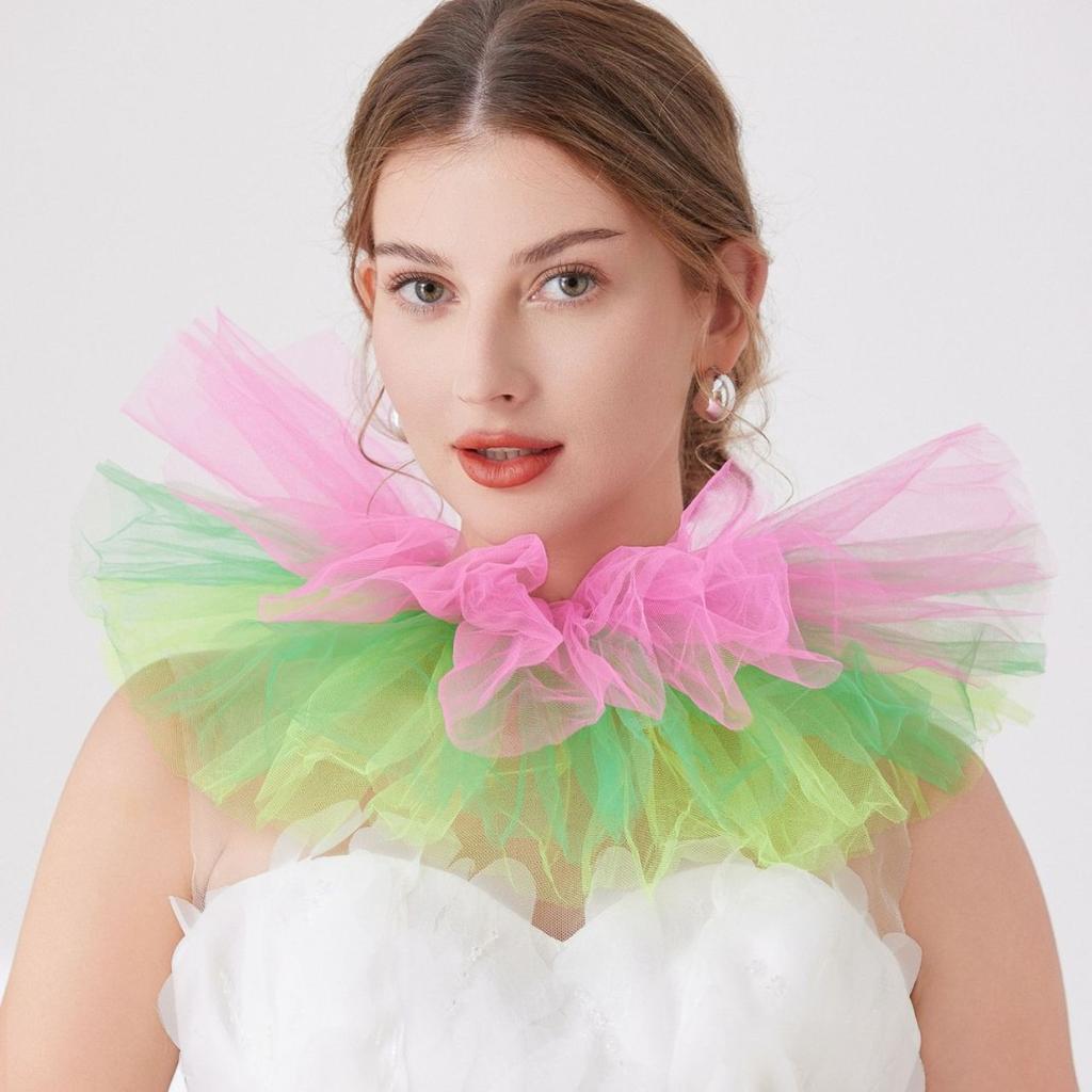 Colored Tulle Ruffled False Collar for Women Three-Layer Fake Collar for Halloween Costume Clown Neck Detachable Collar Shawl
