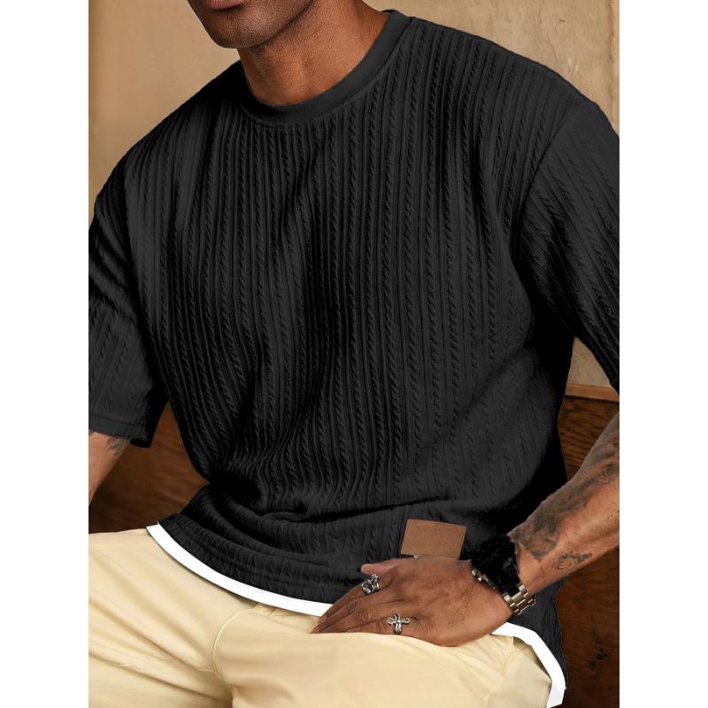 Men s White Textured Crew Neck Short Sleeve T-Shirt M чёрный