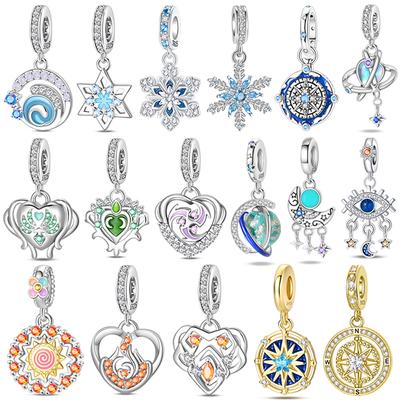 Sea Wave Charms Bead Original Copper Inlaid Zirconium Golden Sun Pendants Fit Bracelet Jewelry Lover Gift