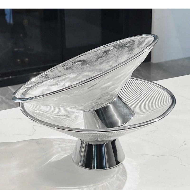 Light Luxury Glass Fruit Plate Living Room Nut Dessert Candy Snack Home Kitchen Tableware High Foot