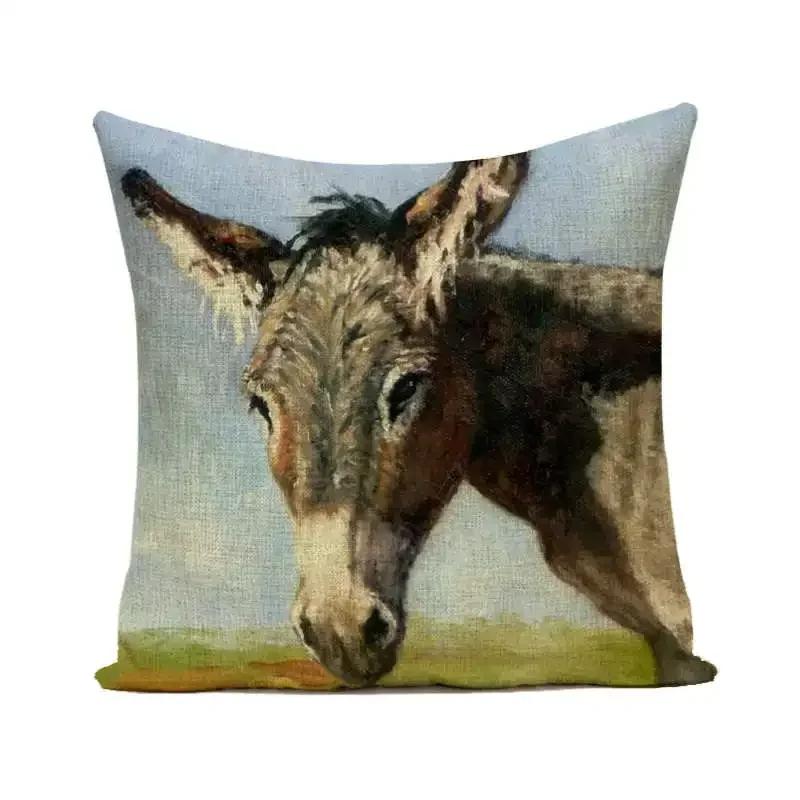 Throw Pillows Cases Watercolor Donkey Cute Animal Face Cushion Cover 45x45cm Home Living Room Decoration Linen Pillowcover Decor