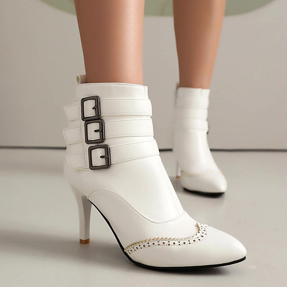 Red Black Women Ankle Boots High Stiletto Heel Big Size 46