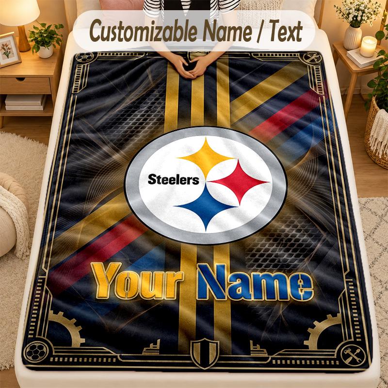 Flannel BlanketPittsburgh Steelers Custom Name Text Personalized Soft Warm Throw Blanket Home Decor Gift