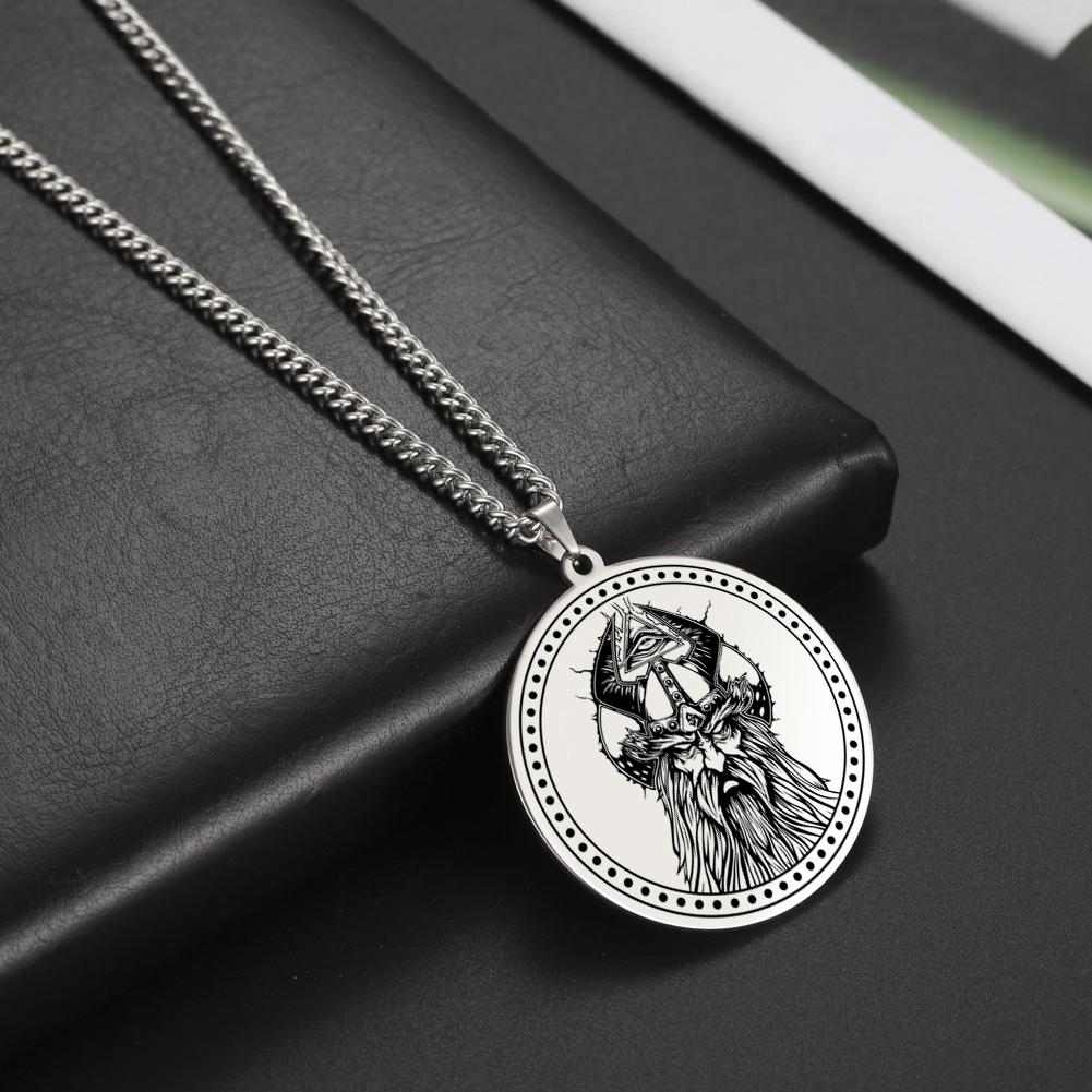 Viking Axe Helmet Pendant Tomahawk Necklace Odin Raven Slavic Amulet Norse Warrior Mythology Stainless Steel Jewelry