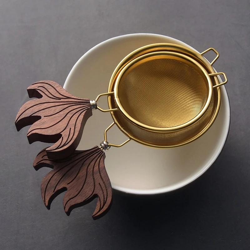 Fishtail Shape Tea Filter Wooden Handle Stainless Steel Tea Strainer Traditional Kung Fu Tea Ceremony Utensils Home Kitchen Tool