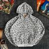 Y2K Siyah Leopar Desenli Fermuarlı Kapüşonlu Sweatshirt Erkek Kadın Sokak Giyimi Oversize Polar Sweatshirt