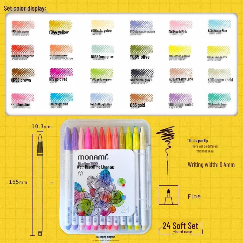 Mona Mei Plus 2022 Water-Based 60 Color Fiber Pen Set - White Barrel Liner Pen