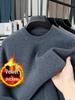 2025 Winter Men's Plus Velvet Round Neck Sweater: Casual, Simple, Warm Knitwear for Middle-Aged Comfort