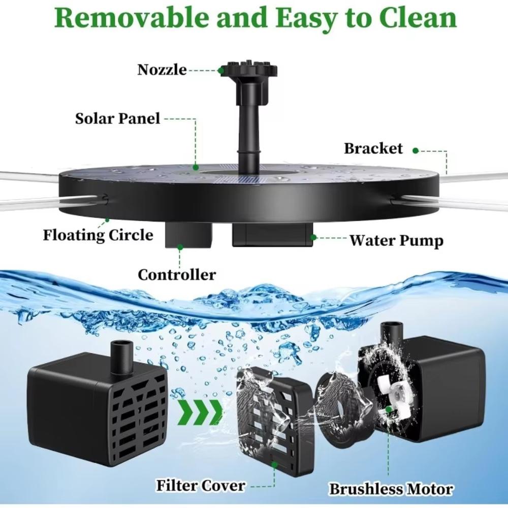 1W/1.5W/2.5W Outdoor Solar Fountain Suitable For Garden Pond Solar Fountain Pump Kit With 6 Nozzles For Garden Decoration
