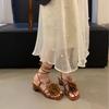 2025 Spring and Autumn New Fashion Thick Heel French Elegant Retro Flower Cross Strap Sandals Women's Shoes