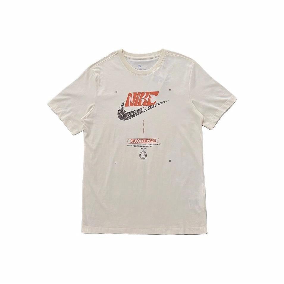 Nike Men's Beige Short-Sleeve T-Shirt with Letter Print and Breathable Crew Neck