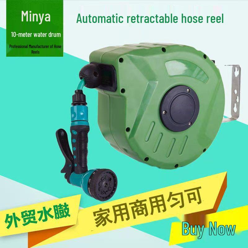 Automatic Retractable Hose Reel with 10/20/30m PVC Hose & Water Gun Nozzle for Car Wash & Flower Watering