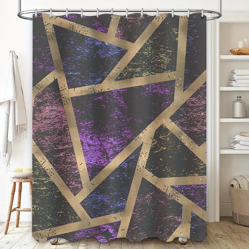Unique Geometric Pattern Shower Curtain Modern Waterproof Fabric Bathroom Decoration Black Purple Blue Yellow Gold Pink Decorati